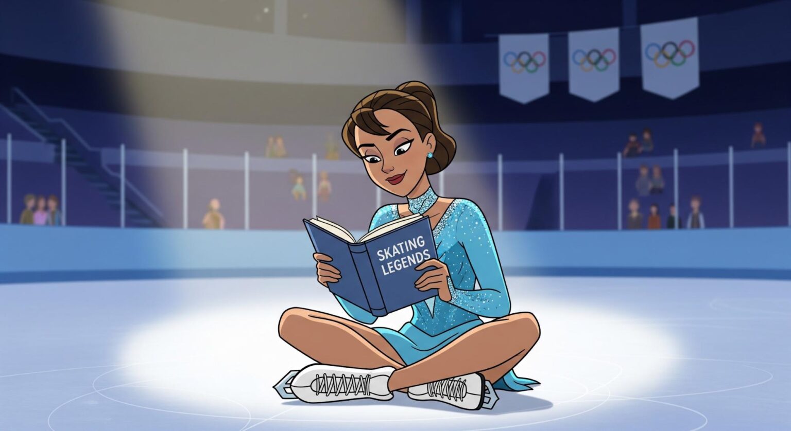 Books That Inspired Olympic Athletes illustration of figure skater reading on the ice rink