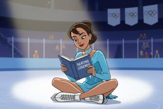 Books That Inspired Olympic Athletes illustration of figure skater reading on the ice rink