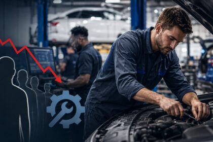 automotive technician working on complex vehicle as dealerships face growing skilled worker shortage